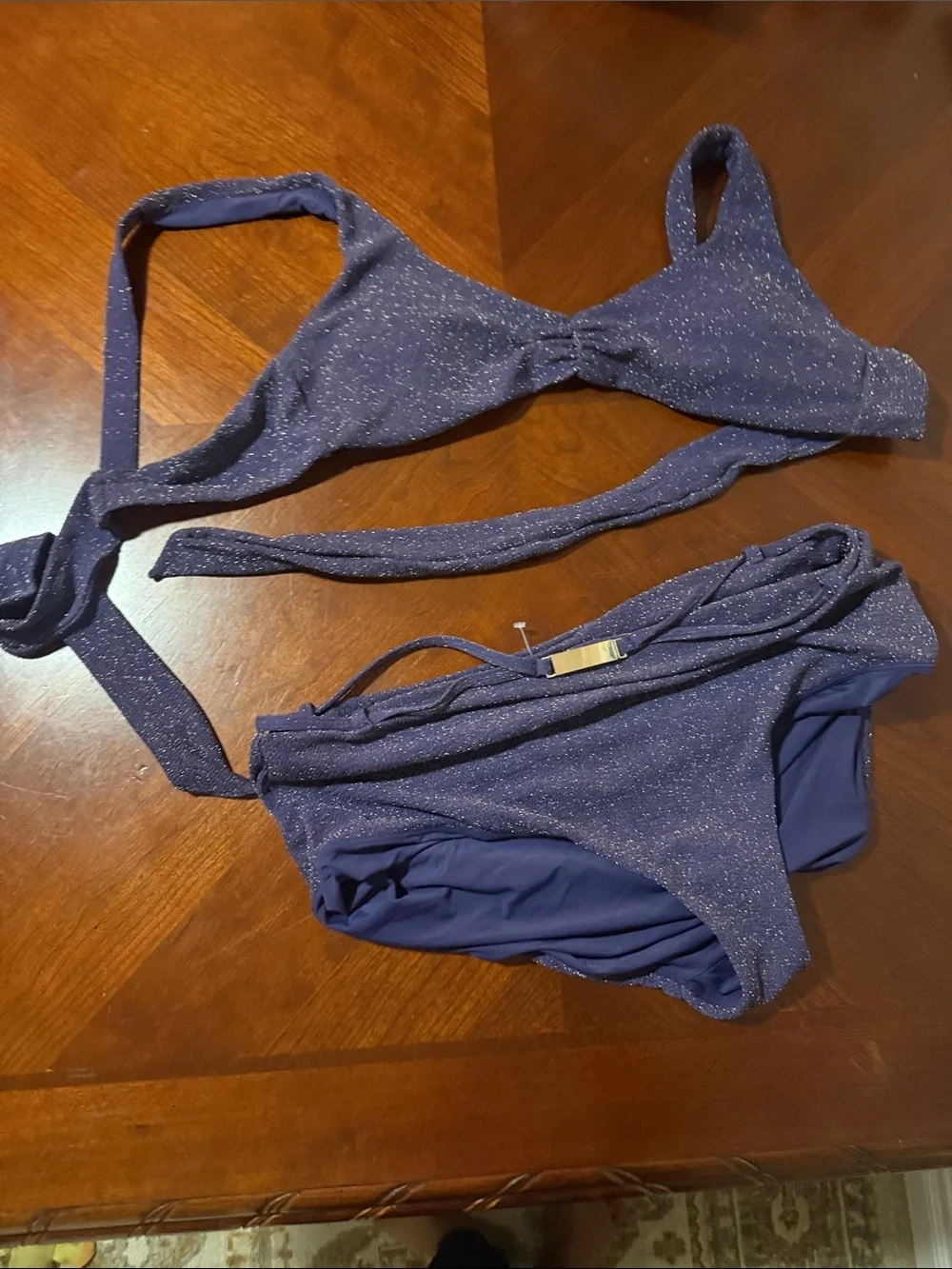 Anthropologie Shimmery Indigo Purple Bikini Set Andie Sz L/ XL